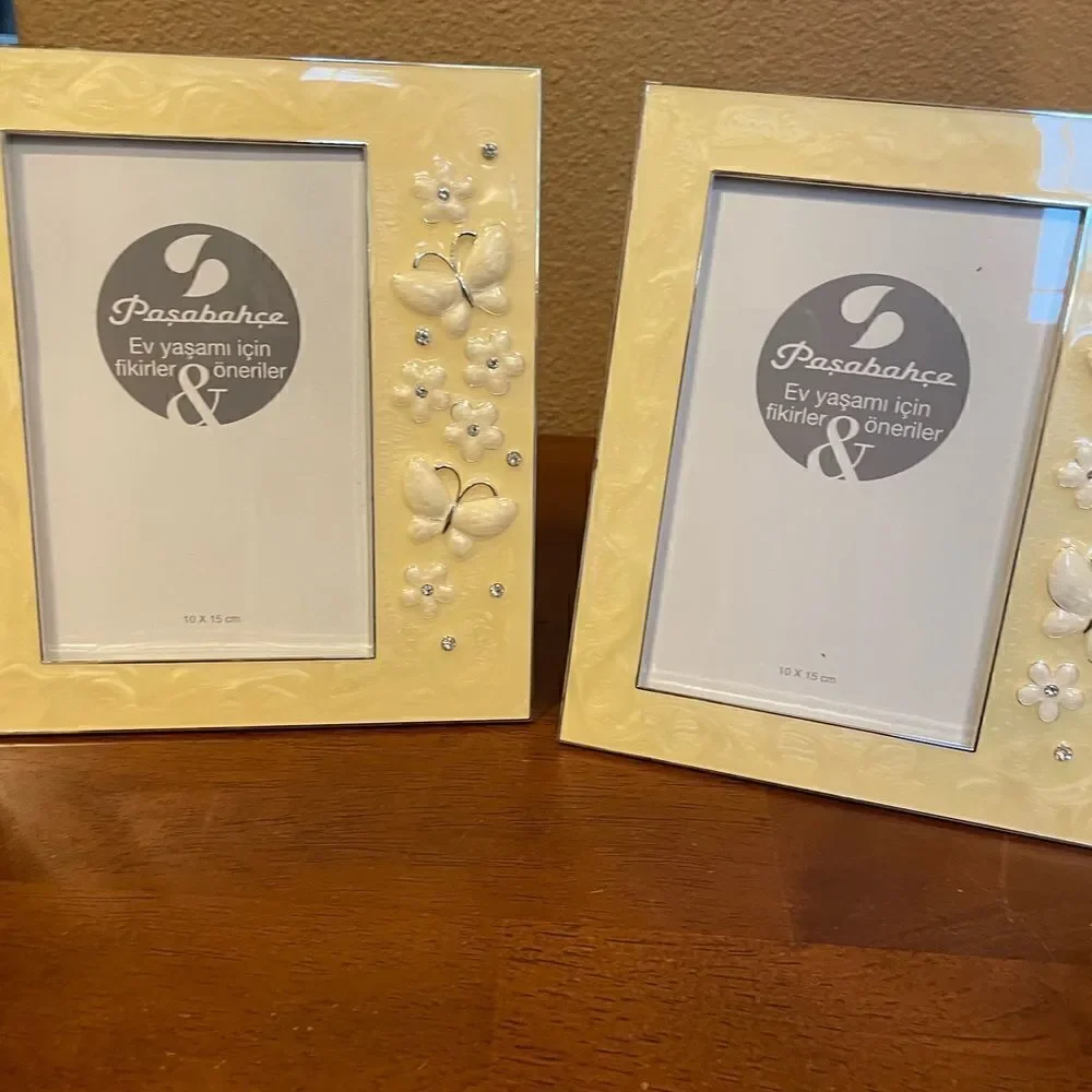 Pasabahce Elegant Enamel Rhinestone Silver Butterfly Picture Frames